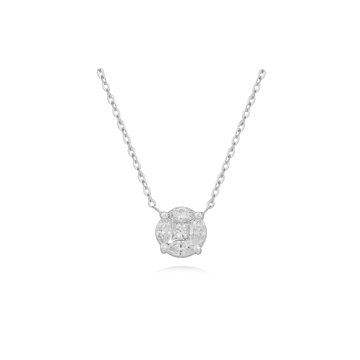 Mixed-Cut Diamond Cluster Pendant Necklace