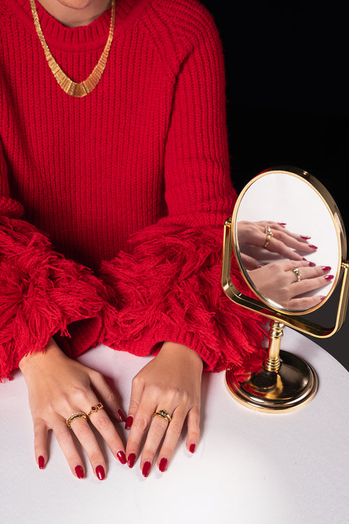Open Ring Adorned with Two Exquisite Red Semi-Precious Stones