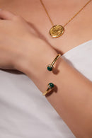 Diamond Bangle Bracelet with Malachite stone in 18k Gold