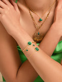 Chain Bracelet with Malachite Gemstone in 18k Yellow Gold