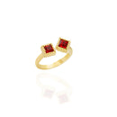 Open Ring Adorned with Two Exquisite Red Semi-Precious Stones