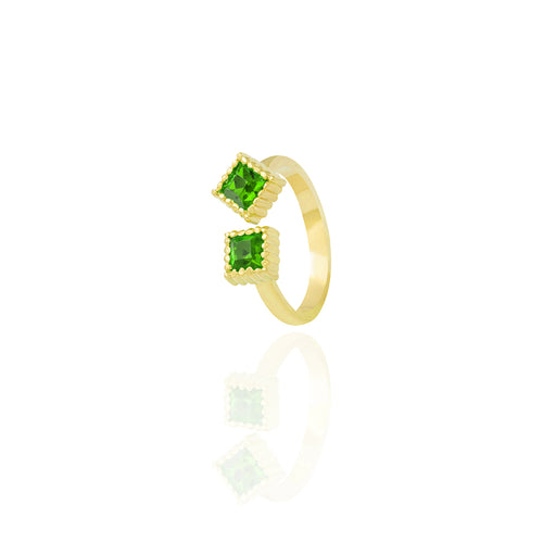 Open Ring Adorned with Two Exquisite Red Semi-Precious Stones