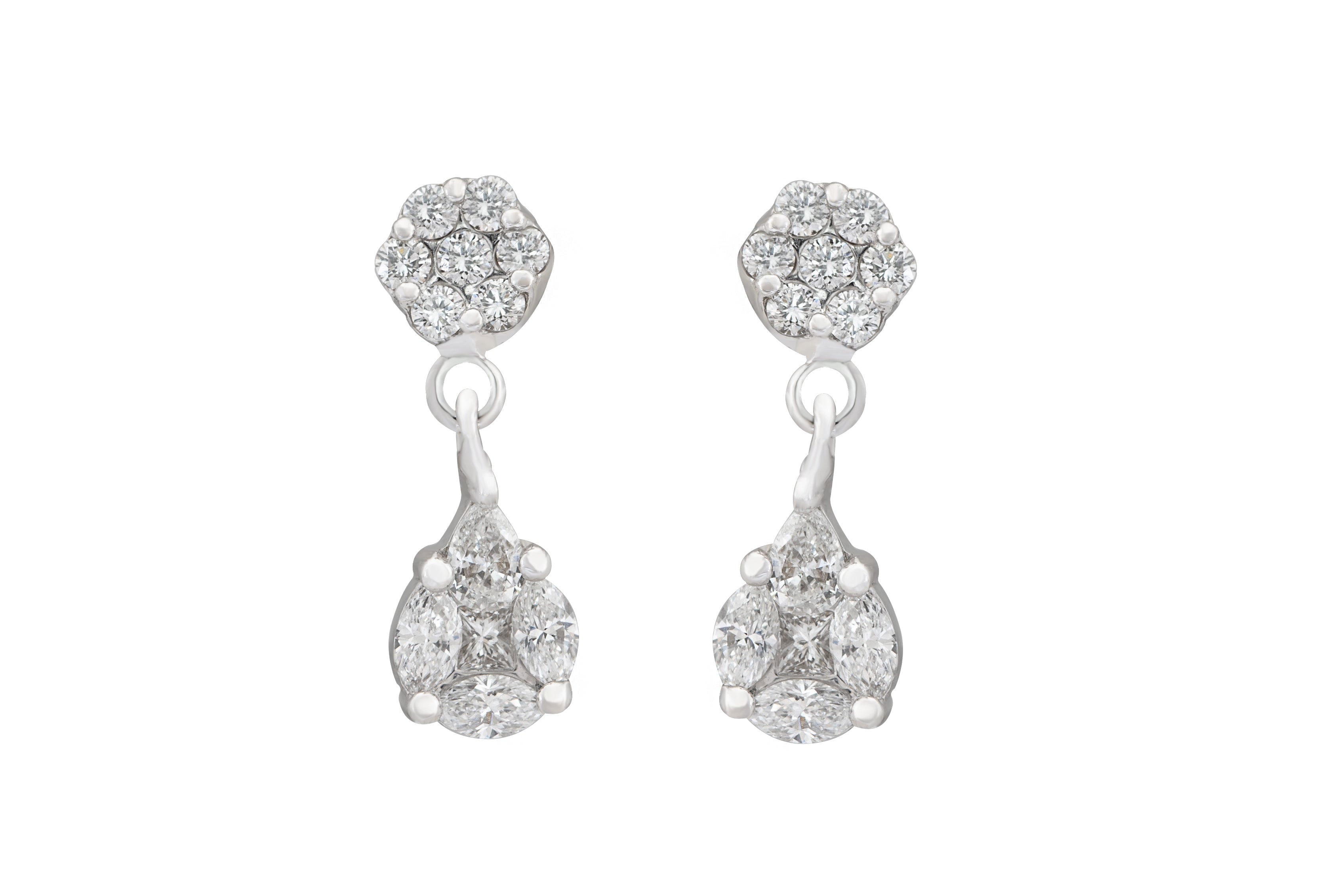 Droplet Diamond Earrings in 18K White Gold