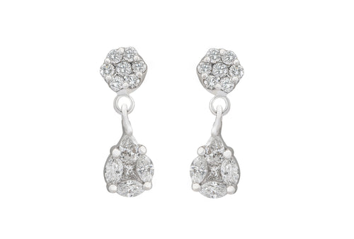 Droplet Diamond Earrings in 18K White Gold