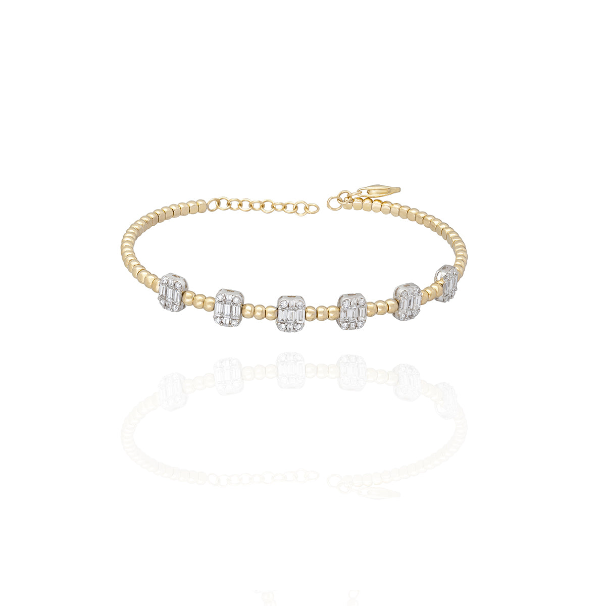 Diamond Beaded Bangle in 18k Yellow Gold