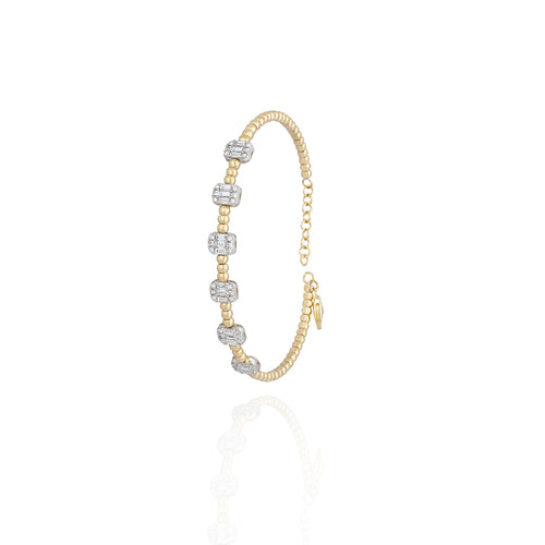 Diamond Beaded Bangle in 18k Yellow Gold