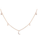 Crescent Moon And Stars Charm Diamond Necklace