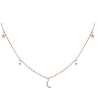 Crescent Moon And Stars Charm Diamond Necklace