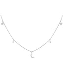 Crescent Moon And Stars Charm Diamond Necklace