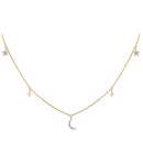 Crescent Moon And Stars Charm Diamond Necklace