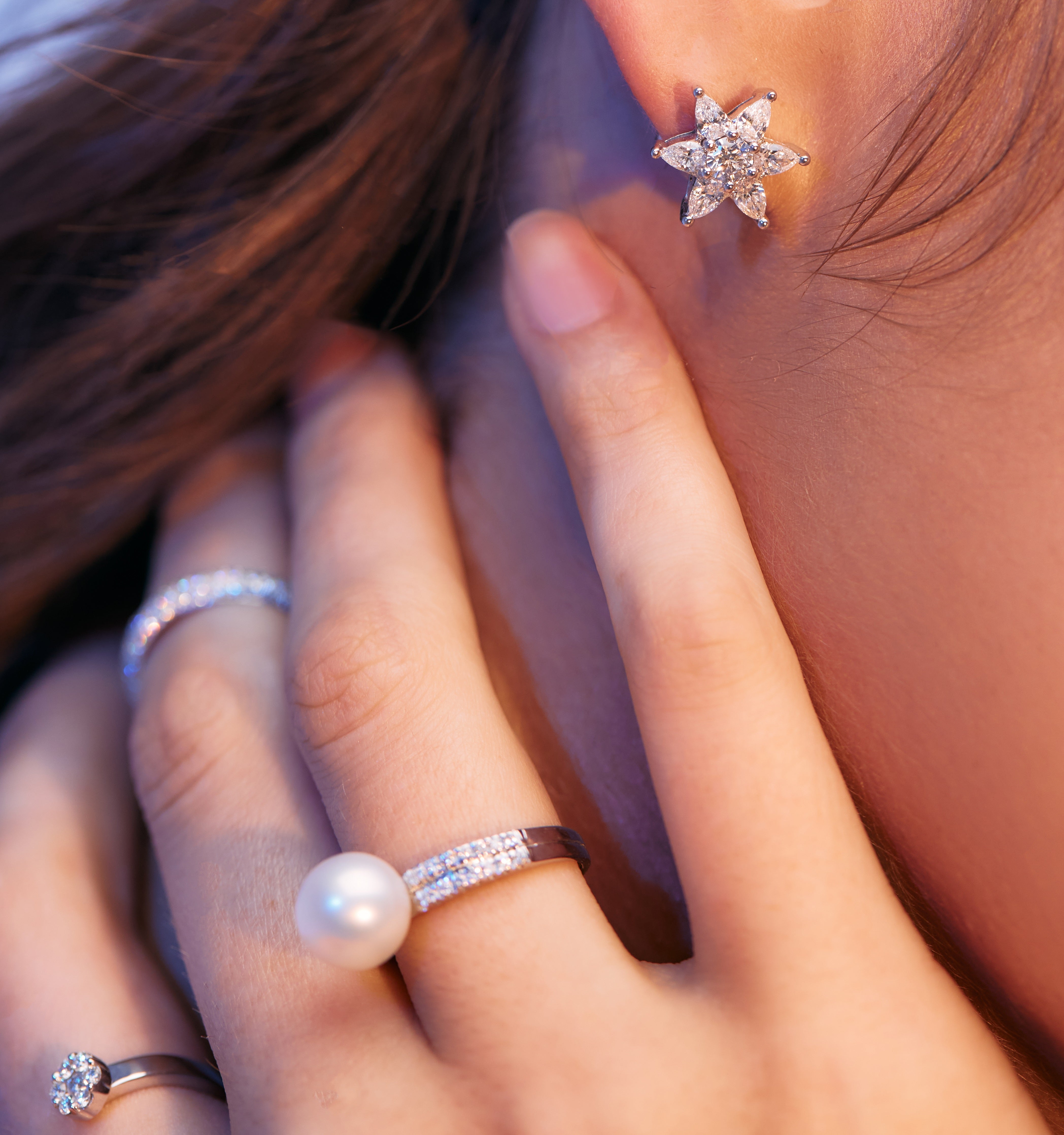 Sea Pearl double shank Diamond Ring