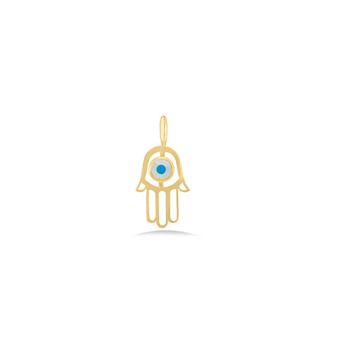 Hamsa Hand With Gemstone Pendant In 18K Gold - Yellow Gold
