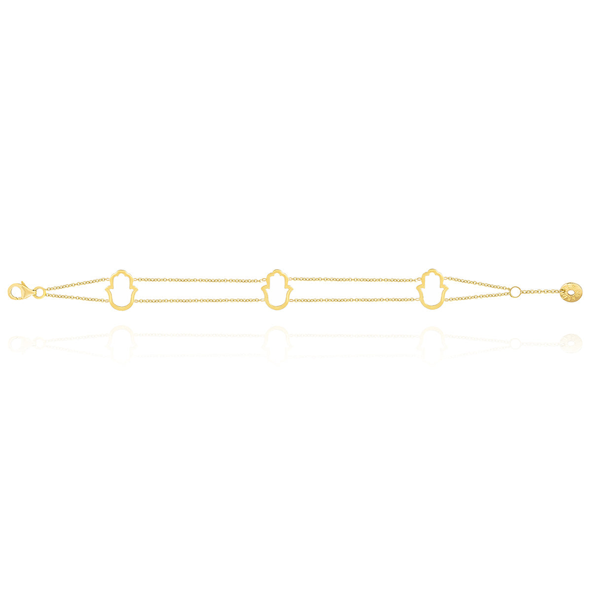 Hamsa Hand Chamrs Tow layers Chian Bracelet in 18k Yellow Gold