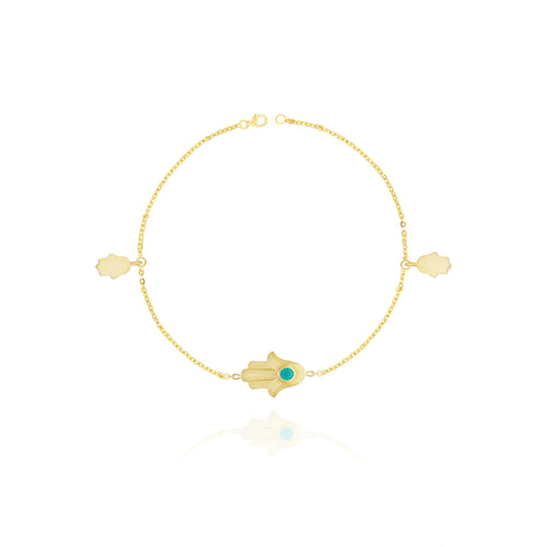 Hamsa Hand Charms Bracelet in 18k Yellow Gold