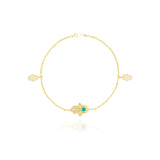 Hamsa Hand Charms Bracelet in 18k Yellow Gold