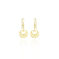 Crescent and star (Allah Khair Hafez) Drop Earrings in 18k Yellow Gold