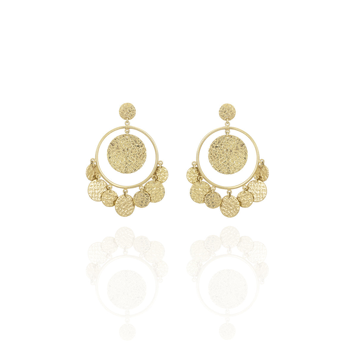 Hammered Egyptian Oriental Hoop Earrings in 18k Yellow gold