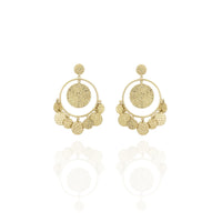 Hammered Egyptian Oriental Hoop Earrings in 18k Yellow gold