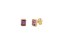 Emerald Cut Purple Stud Earrings in 18K Yellow Gold