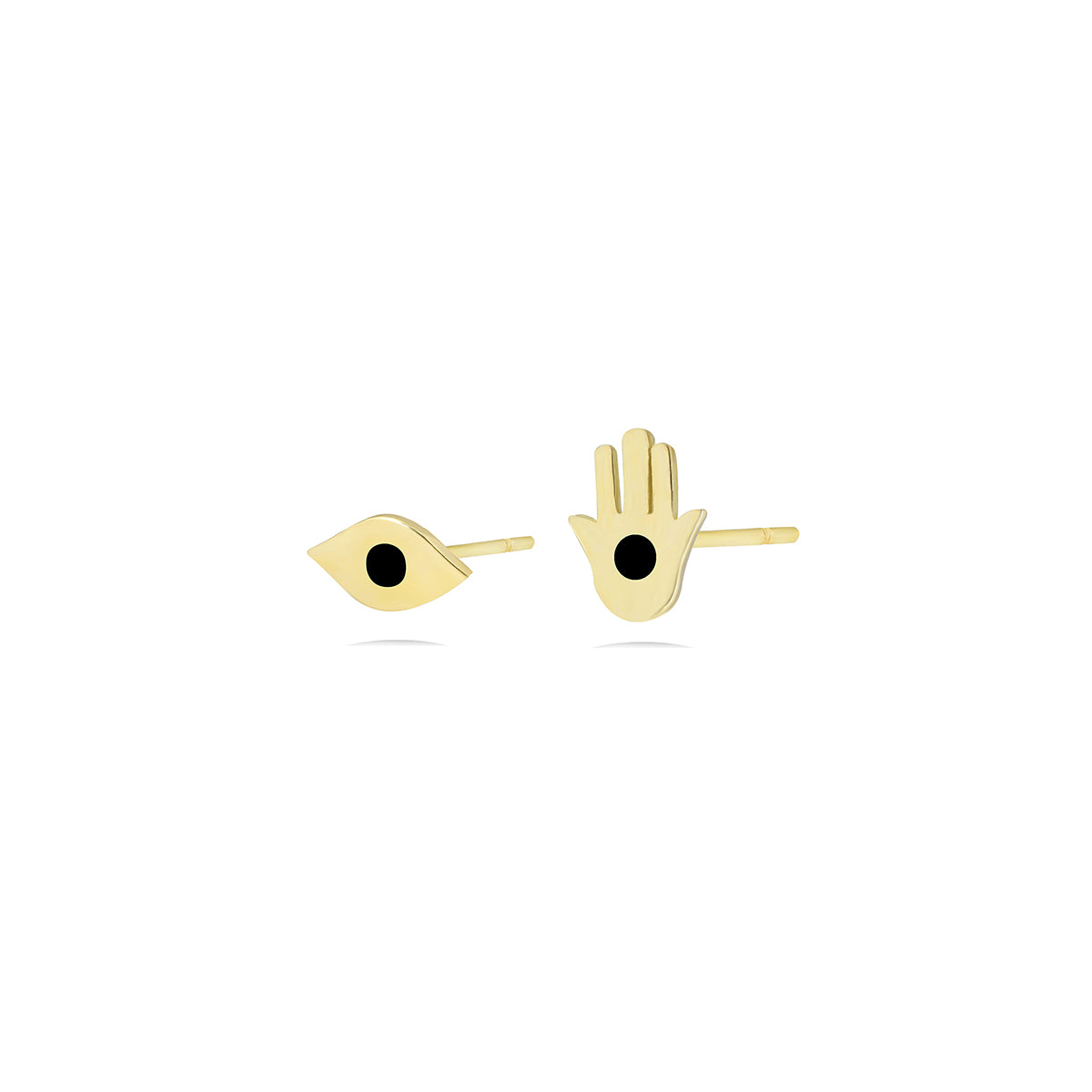 Hamsa Hand & Evil Eye Stud Earrings in 18k Yellow Gold