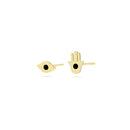 Hamsa Hand & Evil Eye Stud Earrings in 18k Yellow Gold