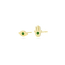Hamsa Hand & Evil Eye Stud Earrings in 18k Yellow Gold
