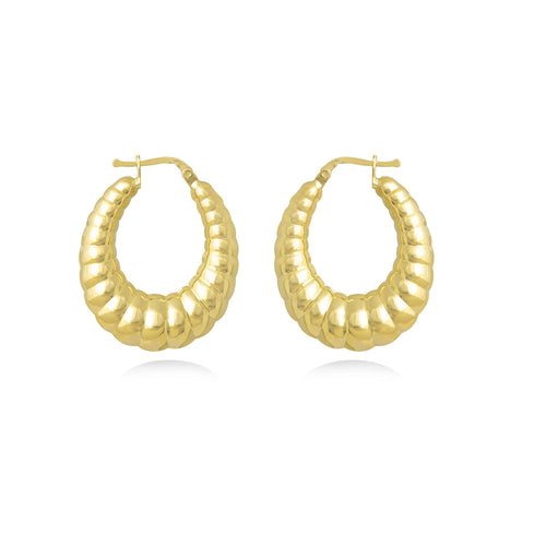 Shrimp Hollow Classic Hoop Earrings in 18k Yellow Gold