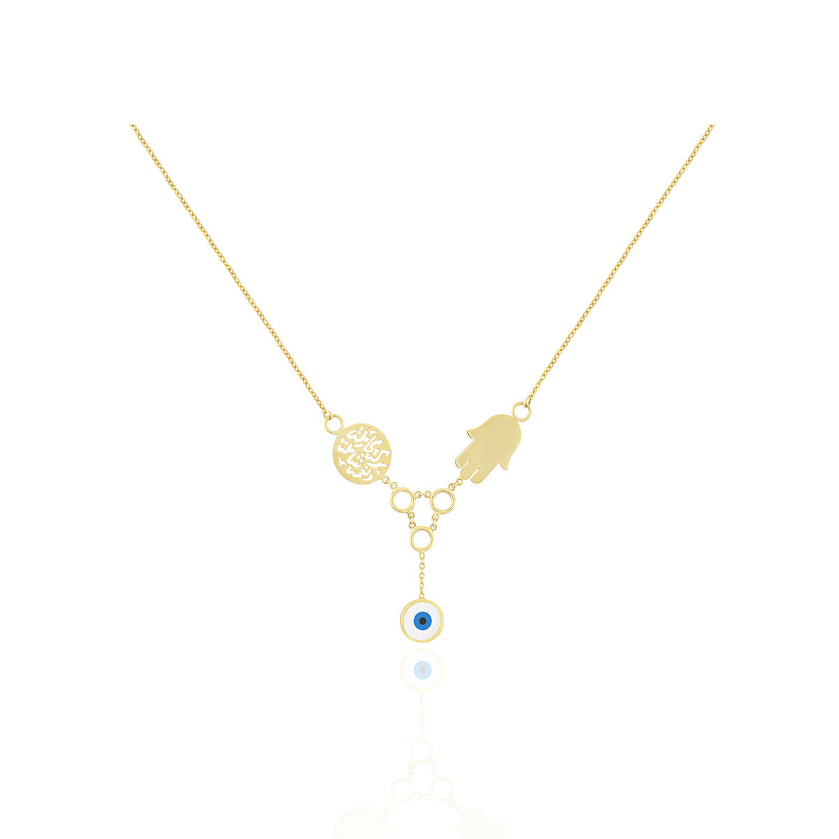 Hamsa Hand & Evil eye Pendant Necklaces in 18k Yellow gold