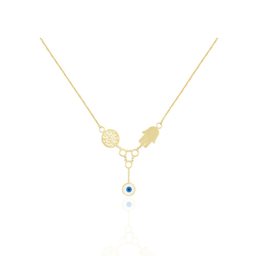 Hamsa Hand & Evil eye Pendant Necklaces in 18k Yellow gold