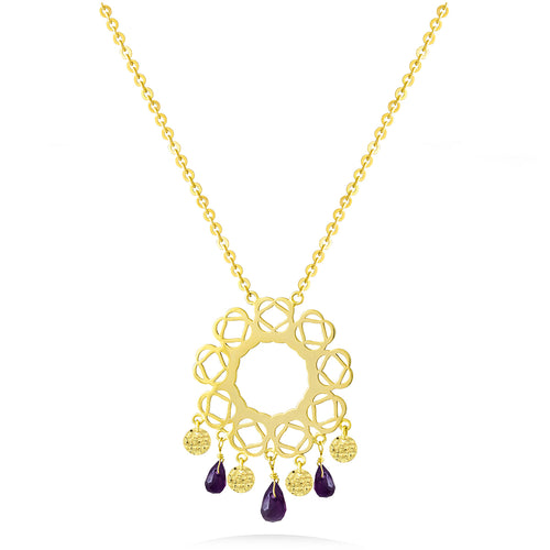 Pendant Necklace With Colorful Stones In 18K Gold