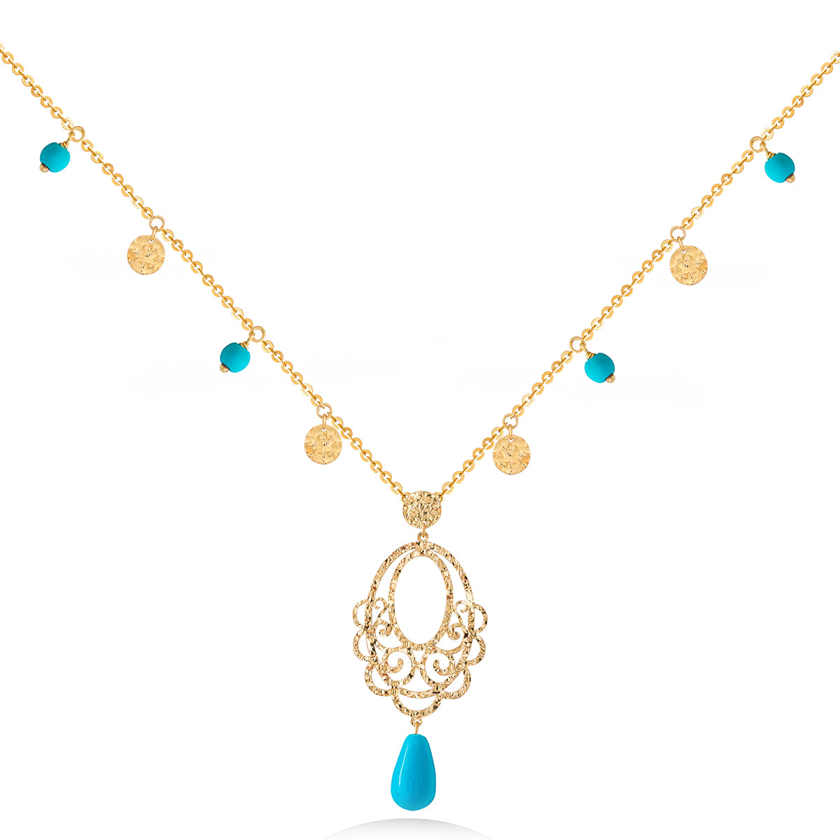 Pendant Necklace With Colorful Stones In 18K Gold