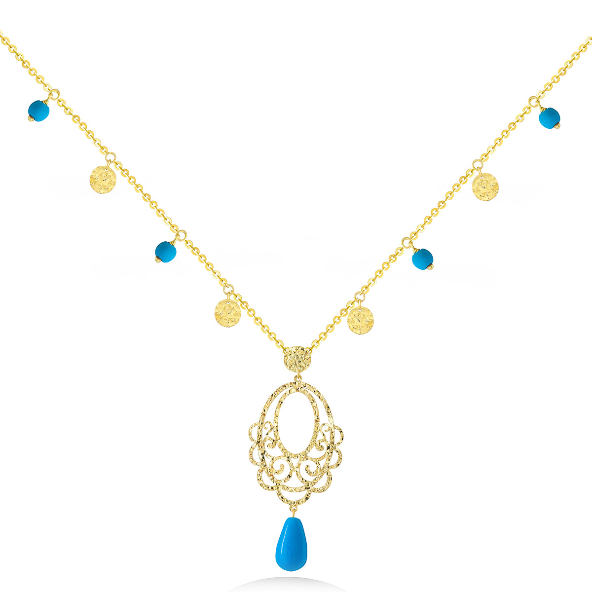Pendant Necklace With Colorful Stones In 18K Gold