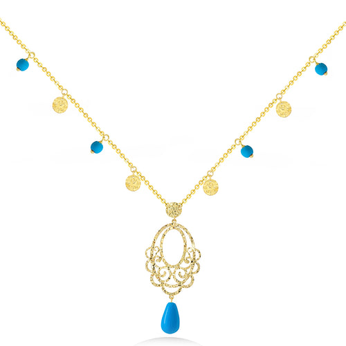 Pendant Necklace With Colorful Stones In 18K Gold