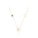 Allah Hares with Evil Eye Necklace in 18k Yellow Gold | El Mawardy Jewelry 