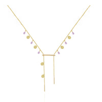 Purple Drops Necklace With Hammered Gold Coins