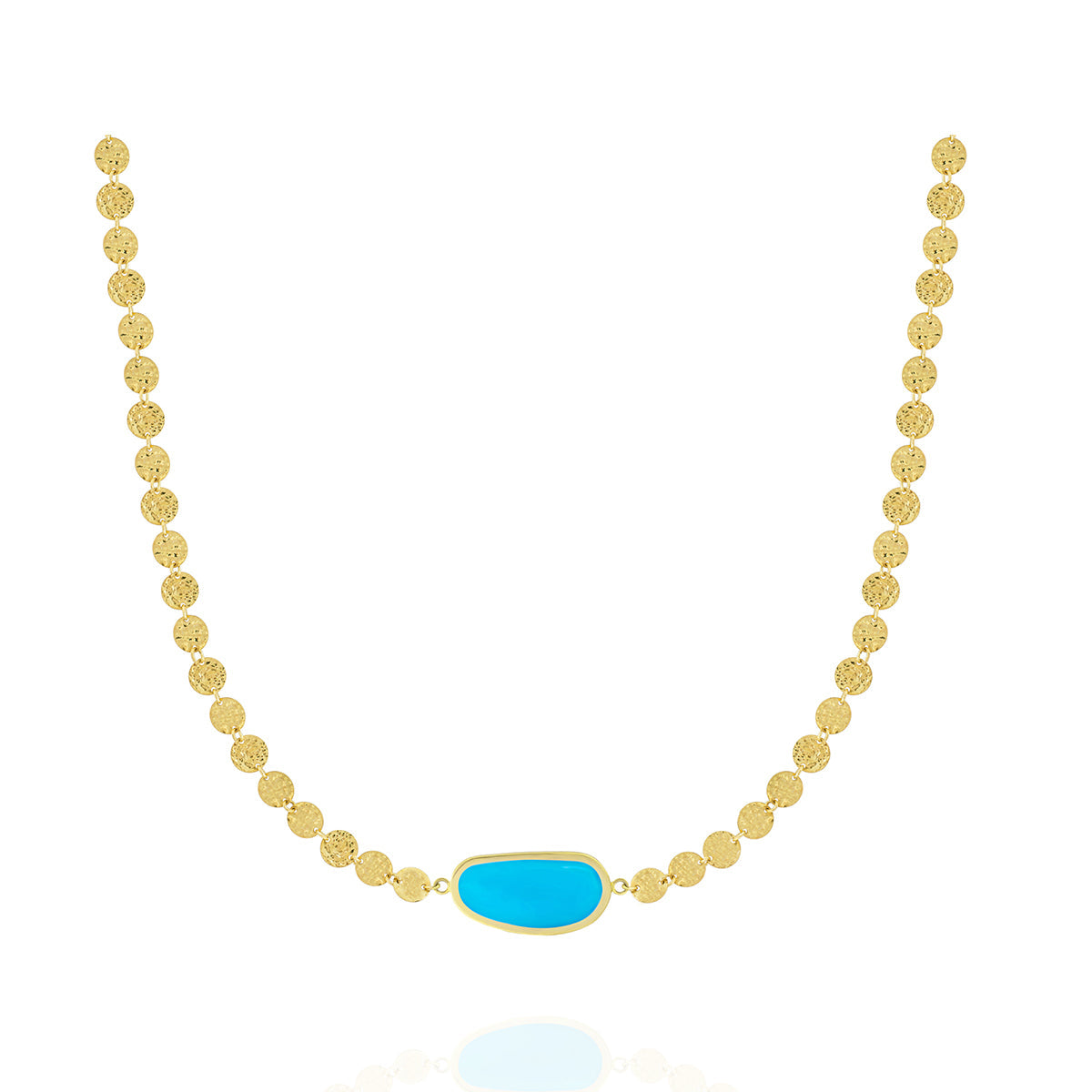 Turquoise Pendant With Hammered Gold Coins