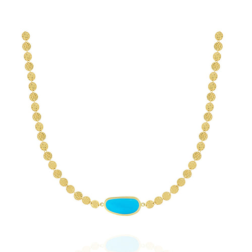 Turquoise Pendant With Hammered Gold Coins | El Mawardy Jewelry 