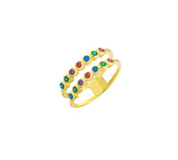 Multicolor Double Row 18K Gold Cuff Ring
