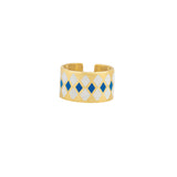 Rombo Enamel Cuff Ring in 18k Yellow Gold
